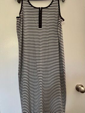 Torrid Super Soft Black and White Striped Sleeveless Maxi Dress